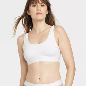 Auden Womens Cotton Stretch Unlined Scoop Bralette White